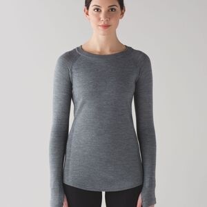 Lululemon Sit in Lotus Heathered Grey Merino Wool Sweater Size 2 *small flaw